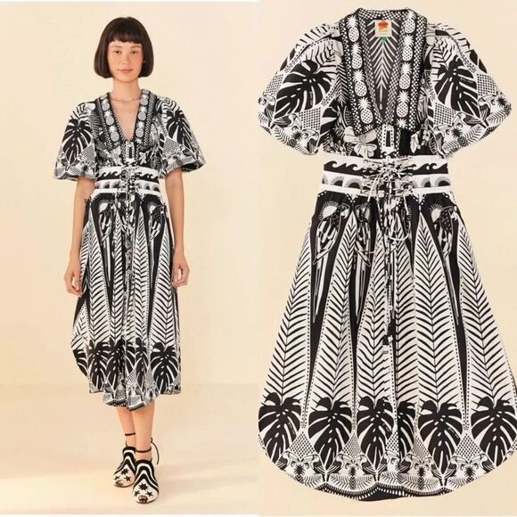 FARM Rio Dresses & Skirts - NEW FARM Rio Macaw Elegance Black Midi Dress